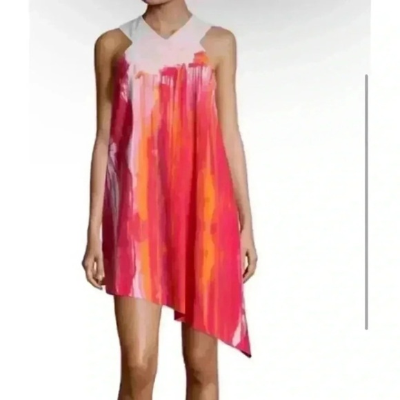 Rachel Rachel Roy Womens S Coral Pink Ombre Asymmetrical Sleeves Dress - Picture 4 of 7